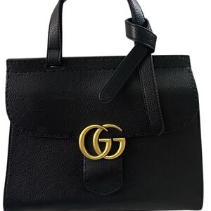 Gucci Black Leather GG Marmont Top Handle Bag